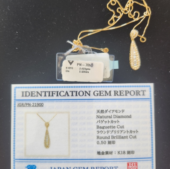 Natural Real Diamonds BowTie/Teardrop 18K yellow Japan gold necklace - Picture 5 of 5